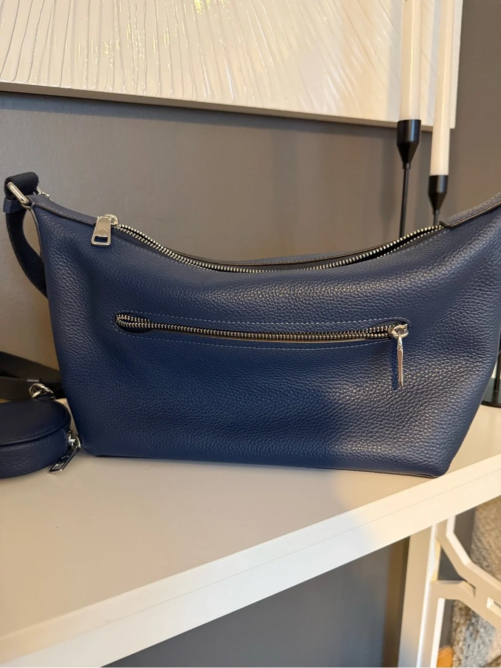COACH Small Fin with pouch-Deep Blue with Silver Hardware